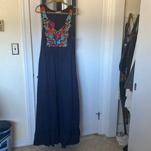eShakti Dress size 24 W.  flattering summer maxi dress with embroidered flowers.